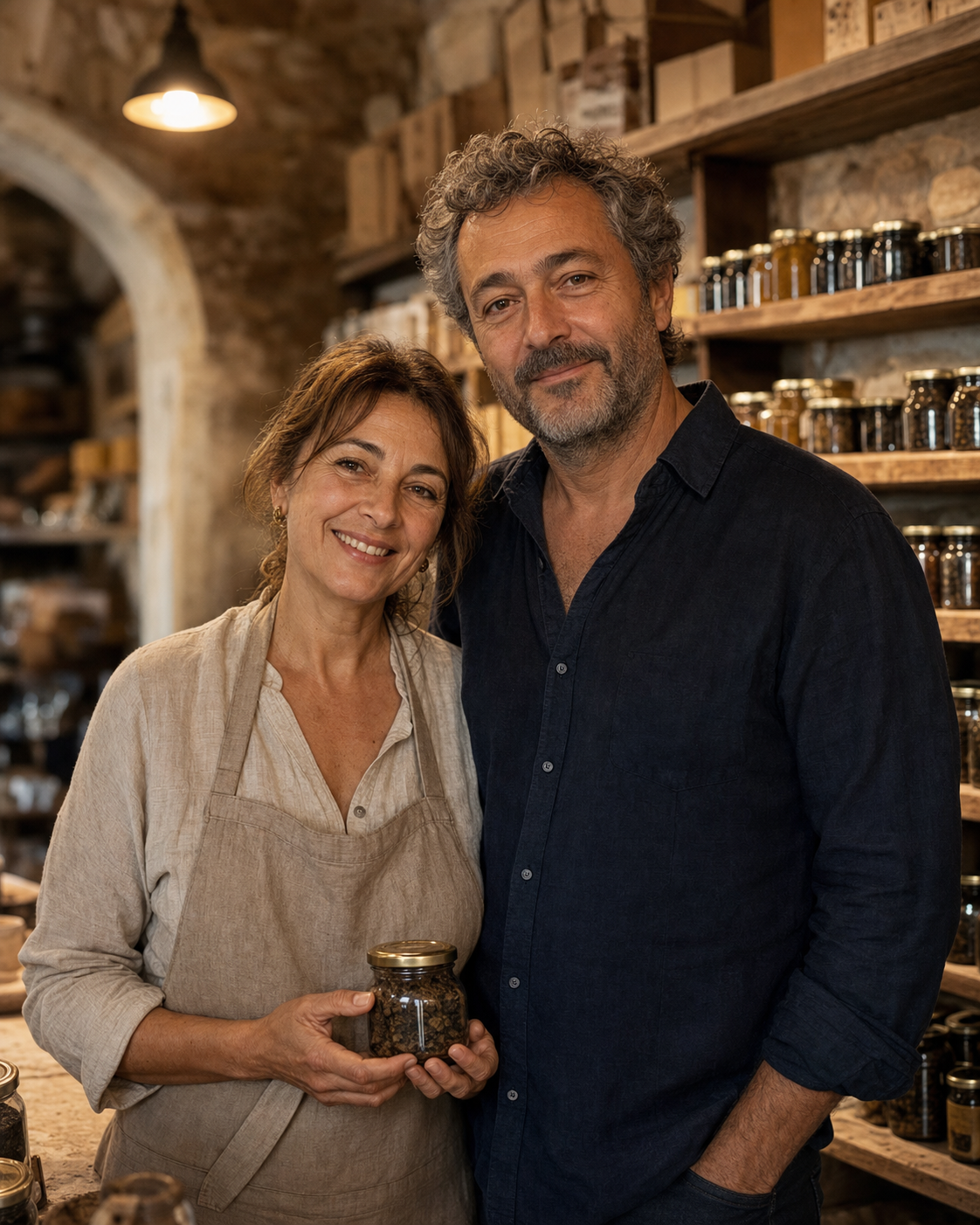 Marina and Alessandro inside their artisan shop