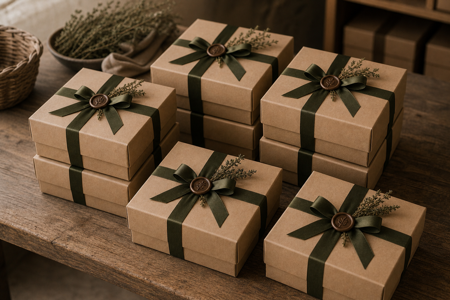 Rows of corporate truffle gift boxes